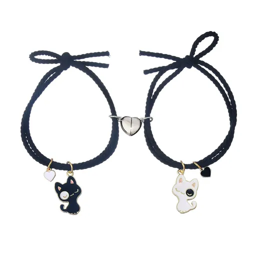 Personalized Braided Couples Bracelet Cute Charm Cat Bracelets Handmade Adjustable Braided Rope Matching （3pcs）