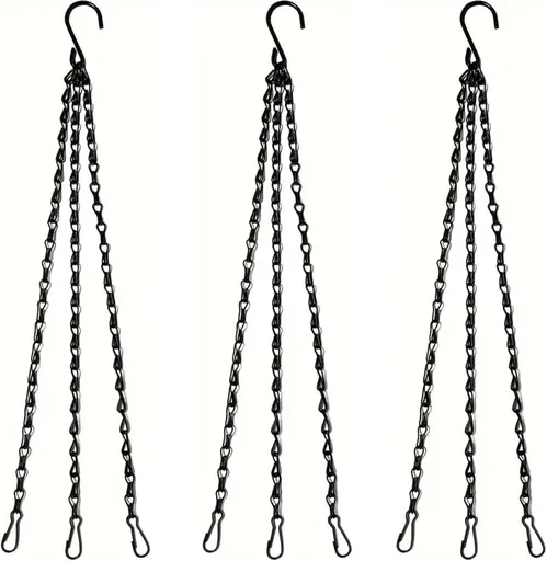 Hanging Basket Chain, 3 Sets Plant Hanger Metal Chains with Clips for Flower Pots, Planters, Bird Cage, Lanterns(Black) (Clips)