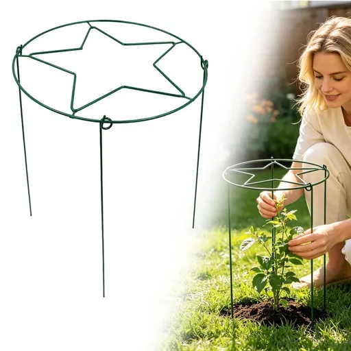 Star Shaped Plant Support Cage Rustproof Metal Peony Stakes Reusable Garden Support Rings For Peony Tomato Hydrangea Indoor Outdoor Use, C
