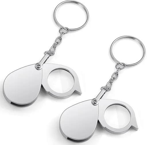 2 Pcs 10x Mini Pocket Magnifying Glass, Small Rotating Folding Jewelry Loupe, Stainless Steel Portable Pocket Magnifier with Keychain for Reading, Coin, Jewelry or Exploring (Silver, Boxed)