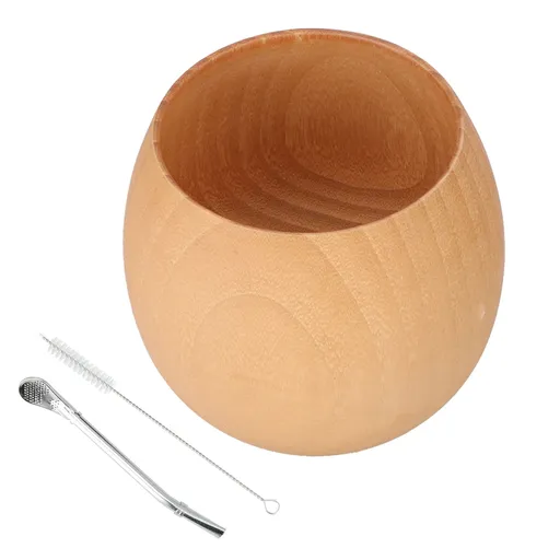 Wood Tea Set Wooden Natural Wooden Tea Cup with Cleaning Brush and Spoon for Home Tea Shop(Light Color Spoon Brush )