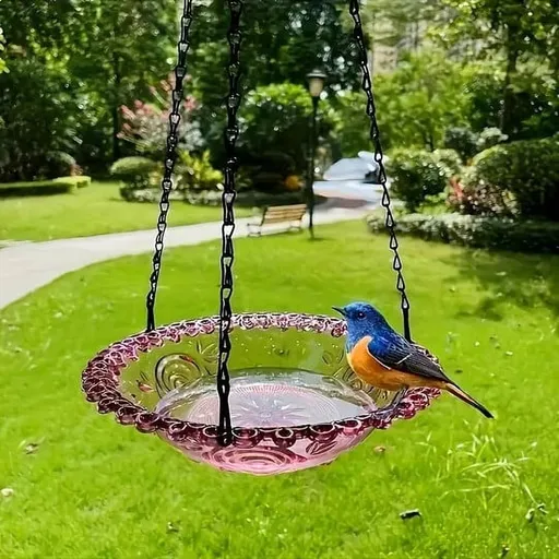 Bird Feeders for Outdoors Hanging Bird Feeder Wild Birds Feeder, Birdfeeders Outside Hanging, Wild Small Large Bowl Feeders for Garden (Diameter 15.7", Hight 1.97") Purple