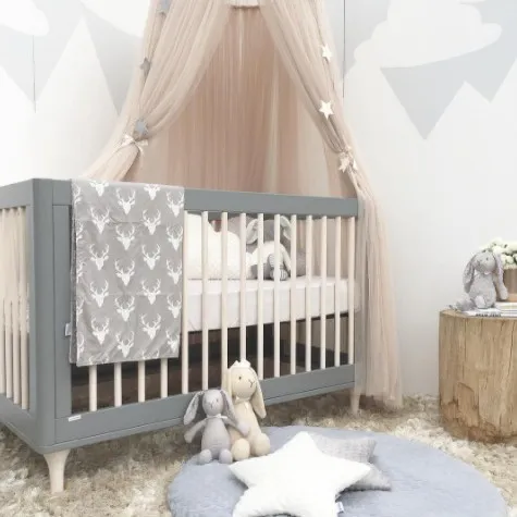 Khaki Nordic Style 7-Layer Tulle Bed Canopy 300cm Extra Long 60cm Dome for Australian Kids Bedroom Nursery and Playroom Decor