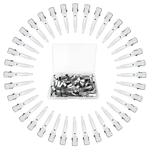 50 Pack Metal Duckbill Hair Clips, Single Prong Sectioning Clips for Hair Styling, Colouring, Extensions, Bows and Salon Use, Silver, 4.5 cm