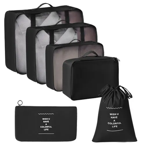 Travel Clothing Sorting Pouches For Luggage, 6 Pcs Portable Garment Organizer Kit, Black, Practical Short Journey Accessory Gift