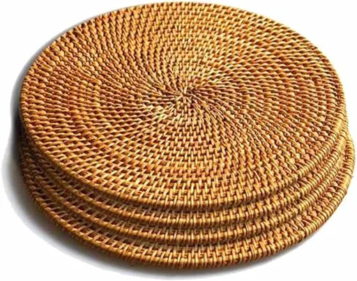 Isolation mat - Woven mat - 4 pieces - Rattan mat for hot dishes - 18 cm - Anti-burn coasters - Handmade coasters - Eco-friendly coasters - Tea accessories