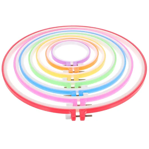 7-Piece Embroidery Hoop Set Plastic Sewing Accessories Assorted Colors for Needlework and Craft Projects
