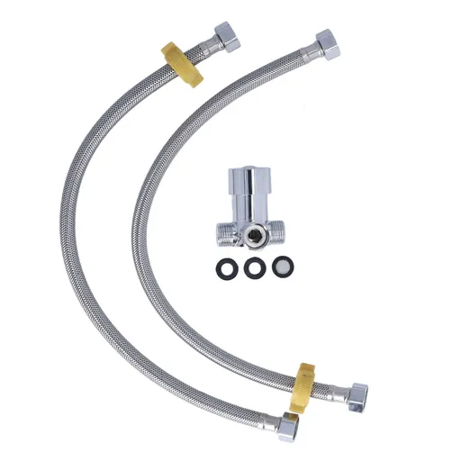 G1/2 Thread Thermostatic Mixer Valve Stainless Steel Hot Cold Water Mixing Tempered Valve with Dual Hoses for Pedal Control Tap