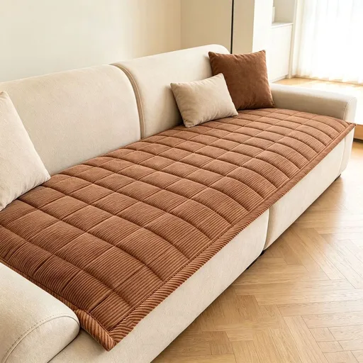 Corduroy Plush Sofa Cushion Cover Non Slip Stretch Thick Soft Seat Pad Washable Furniture Protector for Leather Sofa Living Room Winter