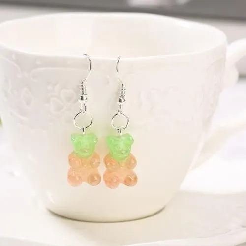 Veile Studios Gummy Bear Earrings - Orange & Green Glitter - Dangle