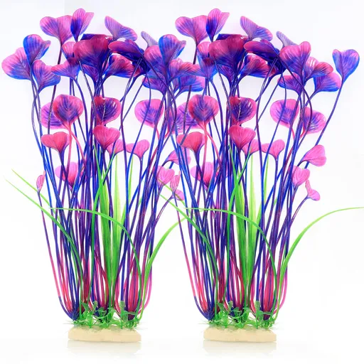 Fish Tank Decorations Plastic Plants Large,Aquarium Artificial Plants Decoration Ornament Safe for All Fish-16 inch (Purple 2 pcs)