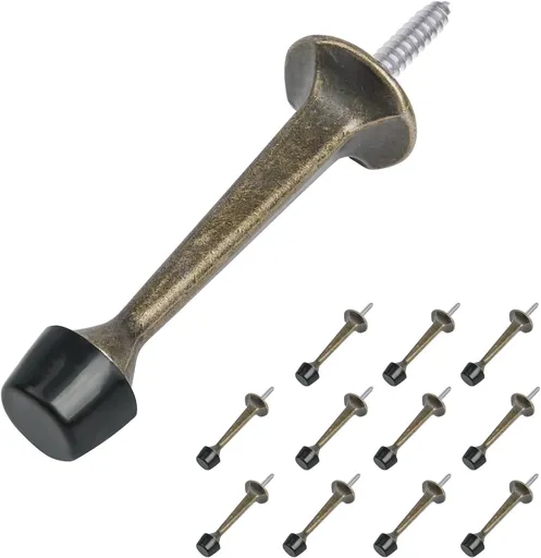 12 Pack Heavy Duty Solid Rigid Door Stop with Soft Rubber Tip, Zinc Die Cast Door Stopper Protect Wall & Door,Antique Brass
