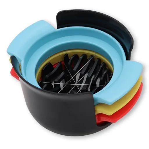 3-in-1 Egg Slicer, ABS + 304 Stainless Steel Multi-functional Egg Cutter with Non-Slip Base, for Halving, Slicing, and Petal-Shaped Cuts—Assorted Colors