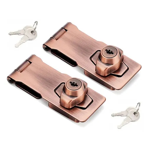 2 Packs Keyed Hasp Locks Twist Knob Keyed Locking Hasp for Small Doors, Cabinets and More,Stainless Steel Steel, (4inch, Copper)