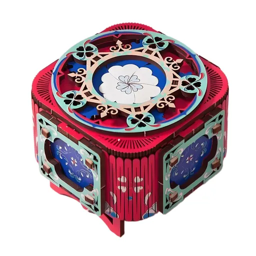 3D Wooden Music Box with LED Light – DIY Mechanical Puzzle Kit, Handcrafted Jewelry Storage, Romantic Gift for Her or Him (Red)