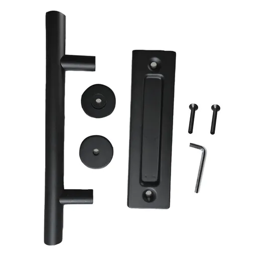 Sliding Barn Door Handle Carbon Steel 4.8mm Thick Double Sided Barn Door Push Pull Handle Black Round Handle