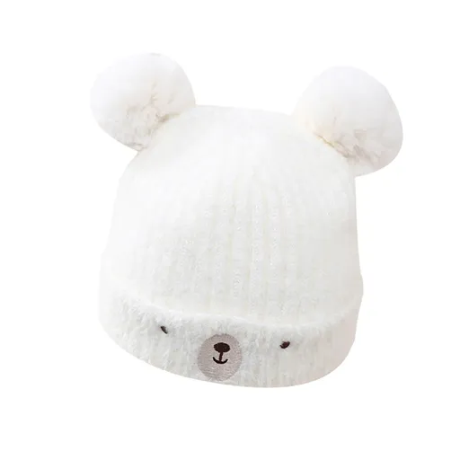 Toddler Baby Girls Boys Hats Bear Double Bobbles Toddler Winter hat Cap Toddlers Knit Hat 2 pcs