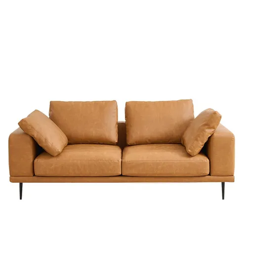 Sofa Modern Deep-Seated Two-seater Faux Leather Brown