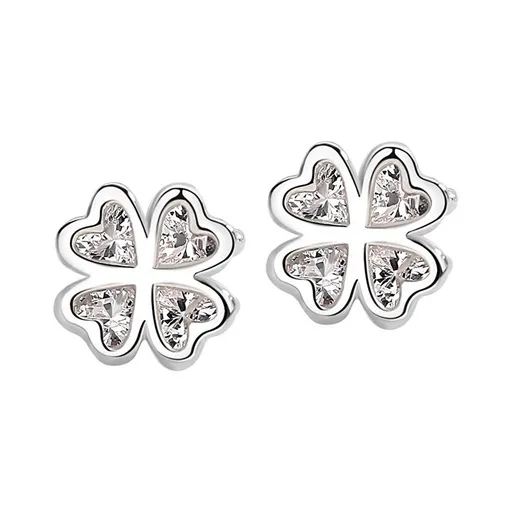 Charmed Four Heart Leaf Clover Stud Earrings Shamrock Earrings Studs, Four Leaf Clover Earrings For Women