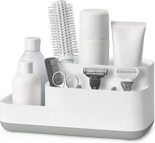 Toothbrush Holder - Toothbrush Organizer - Bathroom Organizer - 7 Sorting Compartments - Removable - With Drip Tray - Cosmetic Holder - Vanity Unit - Toothbrush - Freestanding - Bathroom Accessories - White - Durable