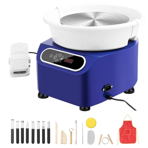 Pottery Wheel, 10 inch Pottery Forming Machine, 350W Electric Wheel for Pottery with Foot Pedal and LCD Touch Screen, Direct Drive Ceramic Wheel with Shaping Tools for DIY Art Craft, Blue