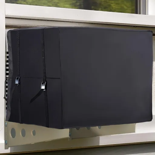 Air Conditioner Covers for Window Units - 3 Layers Insulation Outside AC Cover with Elastic Drawstring Metal Buckle Strap, Outdoor Winter Waterproof AC Canopy Sun Shade - 27.5 × 22.5 × 18.5 Inch