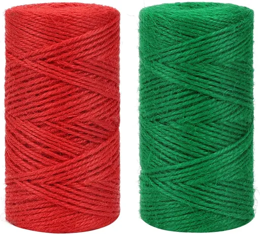 Red Green Jute Twine, 328 Feet x 2 Rolls 2mm Colored Christmas Twine String for Gift Wrapping, Holiday Decorations, Bundling, Gardening, DIY Crafts