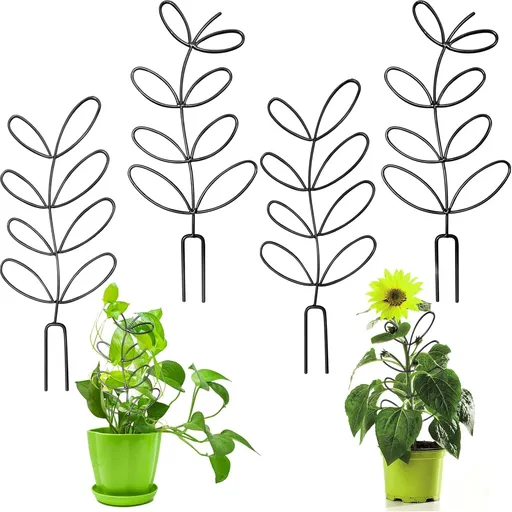 4 Pcs Small Metal Trellis for Potted Plants,Indoor Plants Trellis for Climbing,Leaf Shapes Mini Plant Trellis Support Stake House Plant Trellis for Garden Potted, Hoya, Pothos, Flower, Monstera(Black)