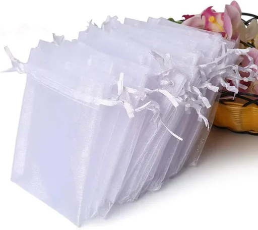 100PCS Premium Sheer Organza Bags, White Wedding Favor Bags Drawstring, 4x4.72 Jewelry Gift Bags Party, Jewelry, Festival, Bathroom Soaps, Makeup Organza Favor Bags