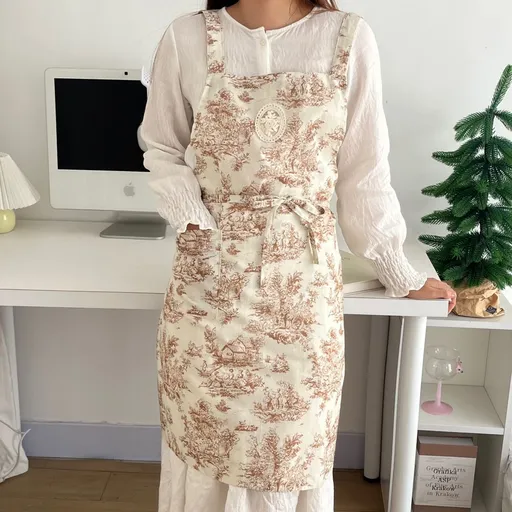 waterproof apron, ink-wash apron, drawstring apron, cafe apron, home apron, pet shop apron, anti-dust apron, australia apron - Light Brown - Size M