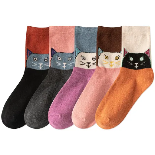 Wool Socks Cozy Thick Crew Winter Socks 5 Pairs Women's Free Size Breathable Warm