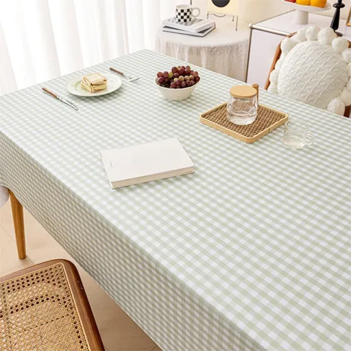 80 x 139 CM Green Checkered Waterproof & Oil-Proof PVC Tablecloth - Modern Wipeable Rectangular Table Protector, Scratch and Heat Resistant for Indoor & Outdoor Use