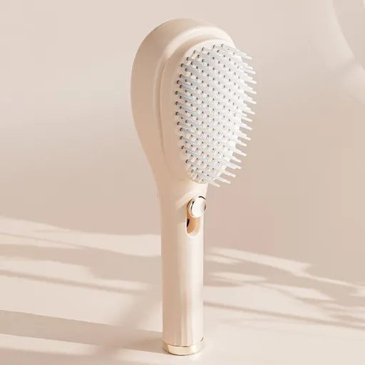 One-Click Self-Clean Retractable Massage Air Cushion Comb, Anti-Static Detangling Hair Brush for Scalp Care & Lifting—Beige