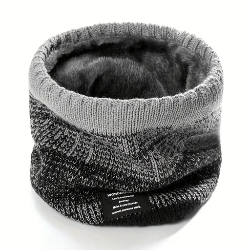 Premium Knit Neck Gaiter for Winter, Double-Layer Warm Scarf with Soft Fleece Lining, Gradient Color Block Design for Outdoor Sports, Running, Cycling, Skiing, and Daily Commuting (Grey)