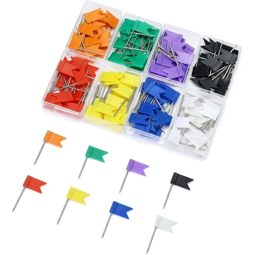 160 Pack Flag Pins, 35Mm Multicolor Push Pins For Cork Board, World Map (8 Assorted Colors)