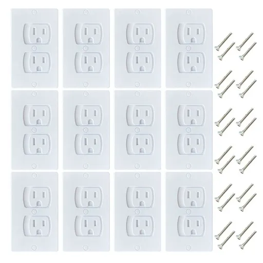 12 Pack Self-Closing Electric Outlet Covers for Child Proofing Wall Socket Plates