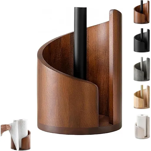 Mountain Paper Towel Holder Countertop with Mango Wood Base and Iron Stand, Natural Wood Paper Towel Holder for Stable, One-Handed Use in Kitchen and Bathroom