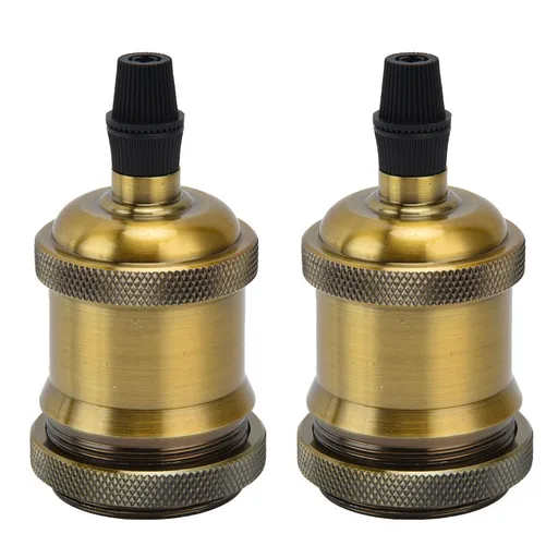 2PCS Vintage Lamp Socket Retro Aluminum Lamp Holder DIY Accessories for E26/27 Vintage BulbsYellow Bronze