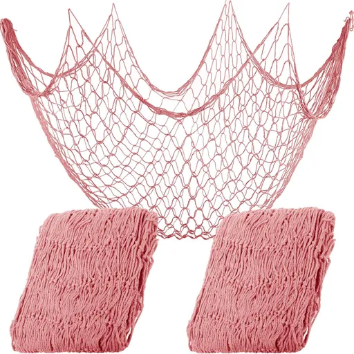 Fish Net Decorative Wall Hanging Fishnet for Mermaid, Pirate, Nautical, Under The Sea Party Decorations(Pink)