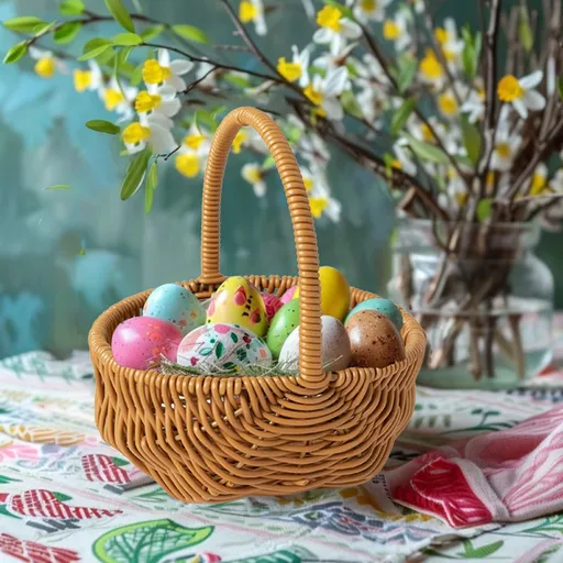 Easter Basket, Handwoven Rattan Flower Basket for Bouquet, Home Decor & Wedding Centerpiece - Natural Woven Storage Basket with Handle, Serviceable & Lightweight Floral Display - Spring Decor