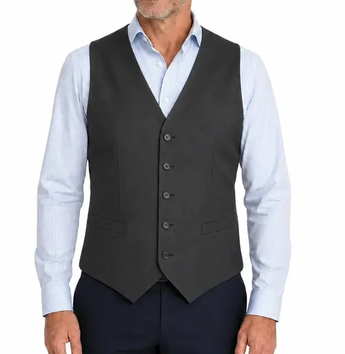 Mens Peaked Vest Waistcoat w/ Knitted Back Suit Formal Wedding Dress Up - Charcoal