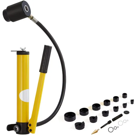 10 Ton Hydraulic Knockout Punch Kit, 1/2" to 2" Conduit Hole Cutter Set, KO Tool Kits with Puncher 6 Piece, Metal Sheet Driver Tools, For Aluminum, Brass, Stainless Steel, Fiberglass and Plastic
