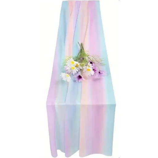 Chiffon tablecloth, rainbow stripe transparent wedding tablecloth, colorful cream stripe aesthetic farmhouse dress scarf gauze tablecloth kitchen island/party decoration