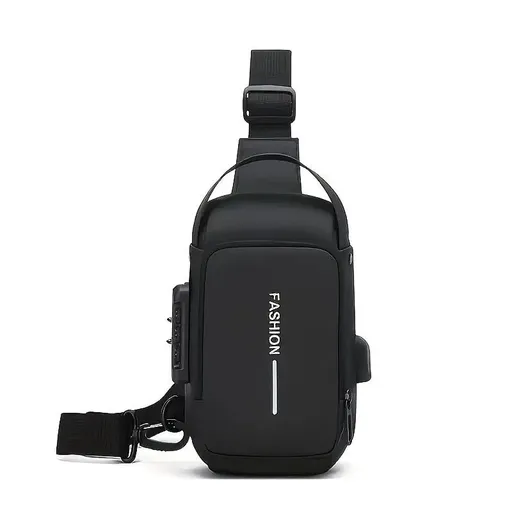 Honeycomb breathable men's chest bag: USB charging and password lock for safety and convenience, M/L sizes available, adjustable shoulder strap for pressure relief, essential item for travel.（black,M)