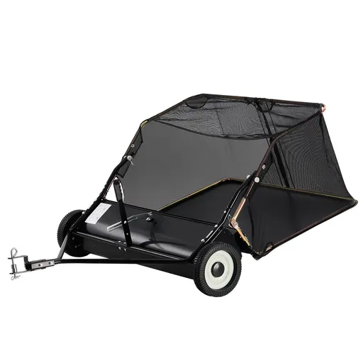 106.6 cm Lawn Sweeper Tow Behind, 12 cu.ft. Large Pull Behind Grass Sweeper, Heavy Duty Leaf & Grass Collector with Dumping Rope Design, Adjustable Sweeping Height for Picking Up Debris & Grass