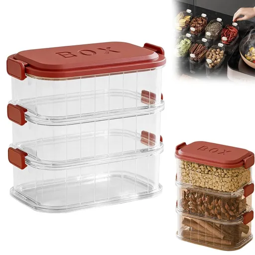 3 Tier Clear Plastic Airtight Stackable Storage Box, BPA-Free Spice Containers Kit, Kitchen Pantry Storage, Durable Storage Box Container for Kitchen Grains, Travel & Camping Supplies
