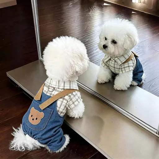 AMOOR Dog 4 Leg Shirt Plaid Denim Overalls plaid shirt denim overalls XXL