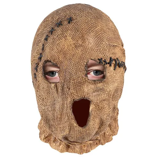 Scarecrow Style Halloween Full Head Mask, Creepy Burlap Textured Prank Face Cover for Themed Party, Cosplay Dress Up and Christmas Funny Gathering Activity, Model 40227