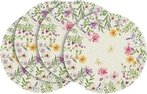 Floral Butterfly Summer Round Placemats Set of 4, 14 Inch Seasonal Spring Placemats for Party Kitchen Dining Summer Decoration