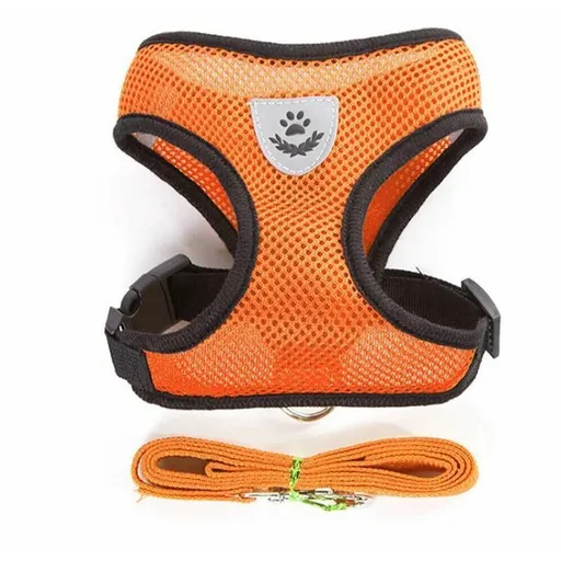 M Size Pet Dog Cat Puppy Soft Leash VEST Mesh Breathe Adjustable Harness Braces Clothes - Orange